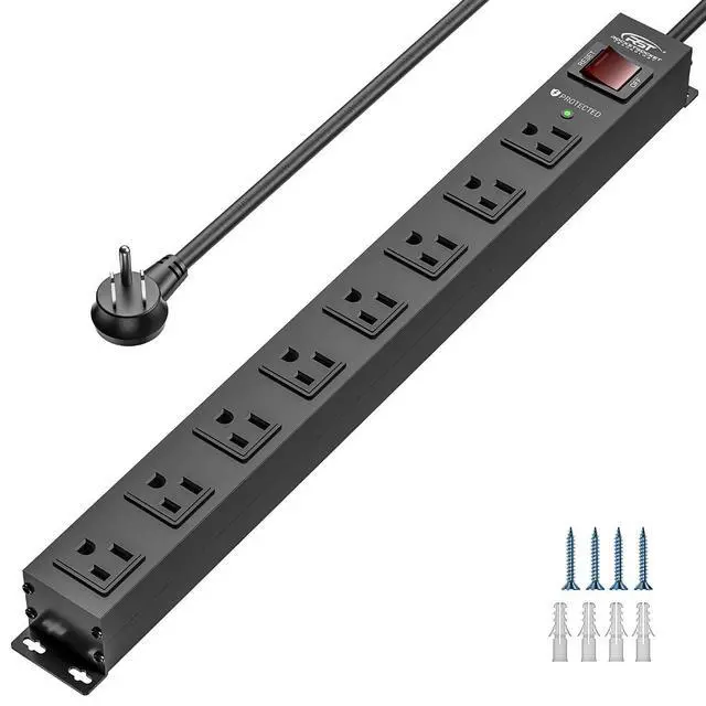 Alt view image 8 of 14 - 8 Outlet Metal Heavy Duty Power Strip, 2100J Surge Protector with 6FT Cord, 15A/1875W Wide Spaced Mountable Industrial Power Strip for Garage/Workshop/Office