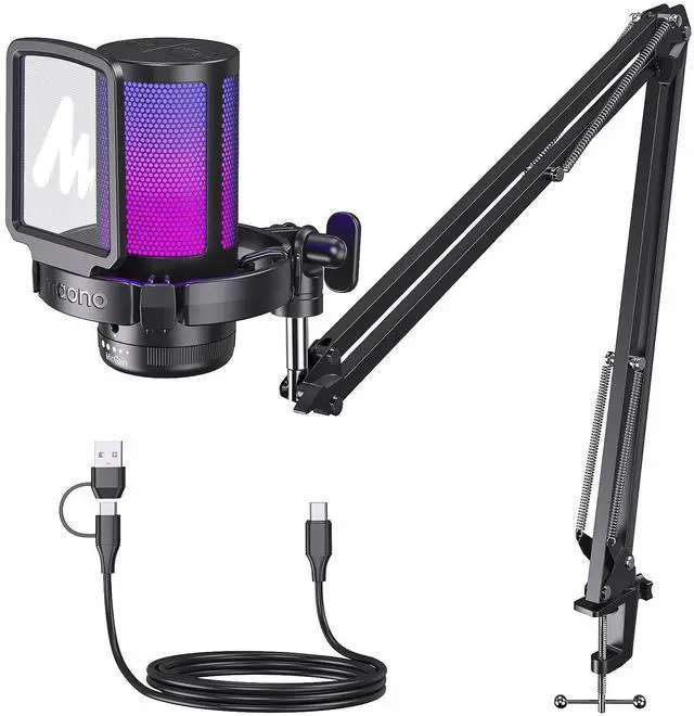 Alt view image 8 of 14 - USB Gaming Microphone, Noise Cancellation Condenser Mic with Mute, Gain, Monitoring, Boom Arm Mic for Streaming, Podcast, Twitch, YouTube, Discord, PC, Computer, PS4, PS5, Mac, GamerWave DGM20S
