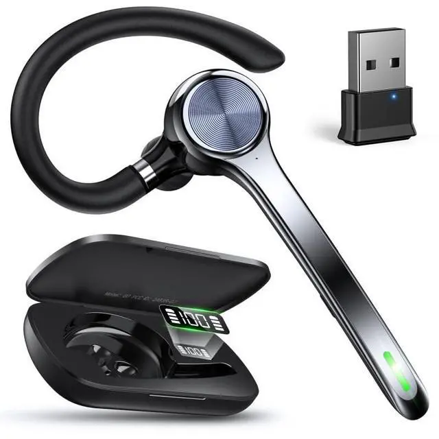 Alt view image 11 of 14 - Bluetooth Headset, Wireless Earpiece with Upgrade Noise Canceling Mic,500mAh Charging Case Support 72H Talking Time,Hand-Free Headphones with Mute Button for Computer Cell Phones Trucker Work