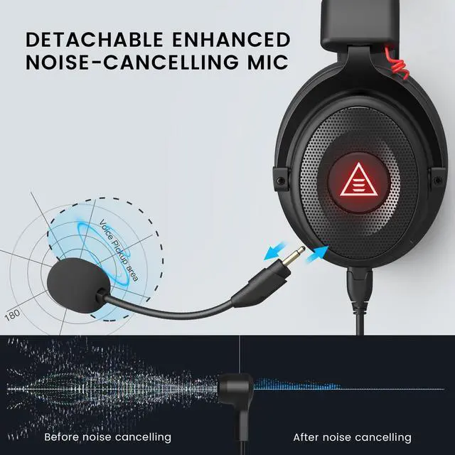 Alt view image 10 of 14 - E900 Pro USB Gaming Headset for PC - Computer Headset with Detachable Noise Cancelling Mic, 7.1 Surround Sound, 50MM Driver - Headphones with Microphone for PS4/PS5, Xbox One, Laptop, Office