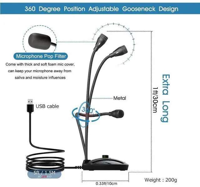 Alt view image 10 of 14 - USB Recording Microphone, Computer PC Podcast Condenser Cardioid Mic with Mute Button & LED Indicator for Laptop, Mac, PS4 - Vocal, Podcasting, Skype, YouTube, Streaming (JV603PRO)