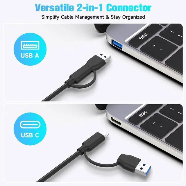 Alt view image 11 of 14 - 7-Port Powered USB 3.2/USB-C Hub Splitter with 3 x 10Gbps USB-3.2 Ports (2C + 1A),4 USB-3.0 Ports (2C + 2A), 3.3ft Cable, Touch Switches, and 5V Power Adapter for Laptop PC