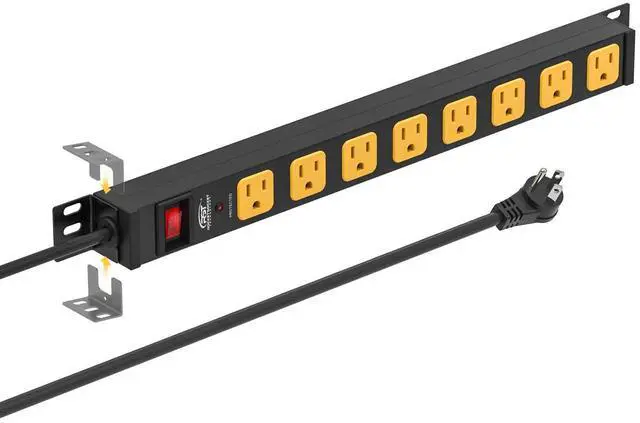 Alt view image 8 of 14 - 8-Outlet Heavy Duty Power Strip Surge Protector (2100 Joules), Mountable Metal Long Power Bar with 6FT 14AWG Extension Cord, 15A Circuit Breaker, ETL Listed for Garage, Workshop, Office