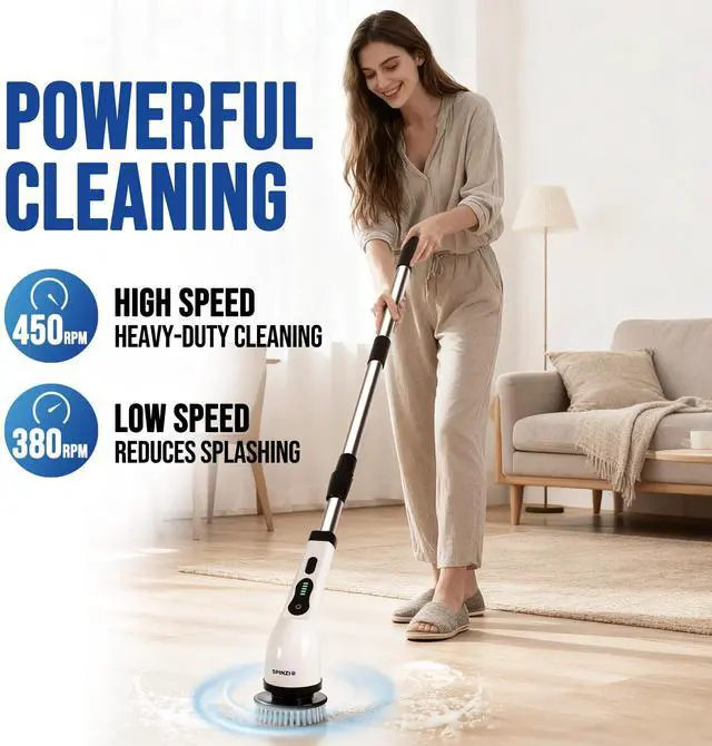 Alt view image 14 of 14 - Electric Spin Scrubber Cordless Electric Cleaning Brush with LCD Power Display 9 Replaceable Heads Dual Speed IPX7 Waterproof Electric Scrubber for Cleaning Bathroom Tiles Floor Kitchen & Car
