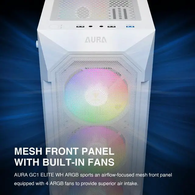 Alt view image 10 of 14 - White ATX Mid Tower Gaming Computer PC Case w/Tempered Glass, Built-in 4X 120mm ARGB Fans, Support Up to 6X 120mm Fans, 360mm AIO/Radiator, 340mm GPU/VGA, 160mm CPU Air Cooler