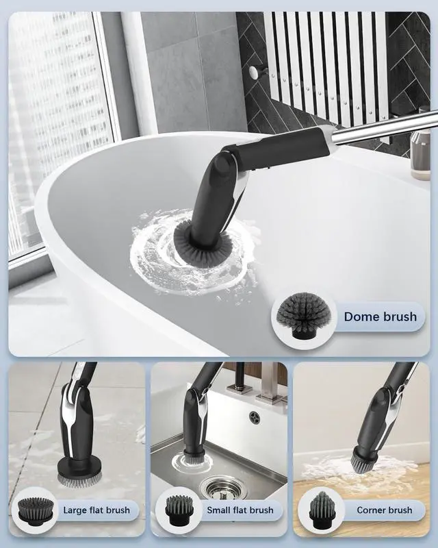 Alt view image 6 of 6 - Electric Spin Scrubber, Shower Scrubber with 4 Adjustable Angles and 8 Brush Heads, Electric Scrubber with Long Handle & Remote Controller, Cleaning Brush for Bathroom, Tub, Floor (Black)