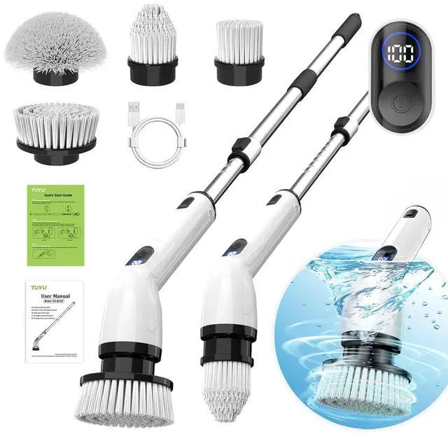 Alt view image 7 of 12 - Electric Spin Scrubber, Full-Body IPX7 Waterproof Bathroom Scrubber with Power LCD Display, Adjustable Extension Handle, Cordless Shower Cleaner Brush for Bathtub Kitchen Wall Cleaning