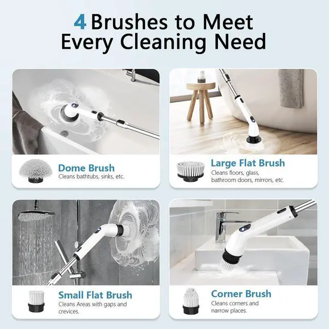 Alt view image 9 of 12 - Electric Spin Scrubber, Full-Body IPX7 Waterproof Bathroom Scrubber with Power LCD Display, Adjustable Extension Handle, Cordless Shower Cleaner Brush for Bathtub Kitchen Wall Cleaning