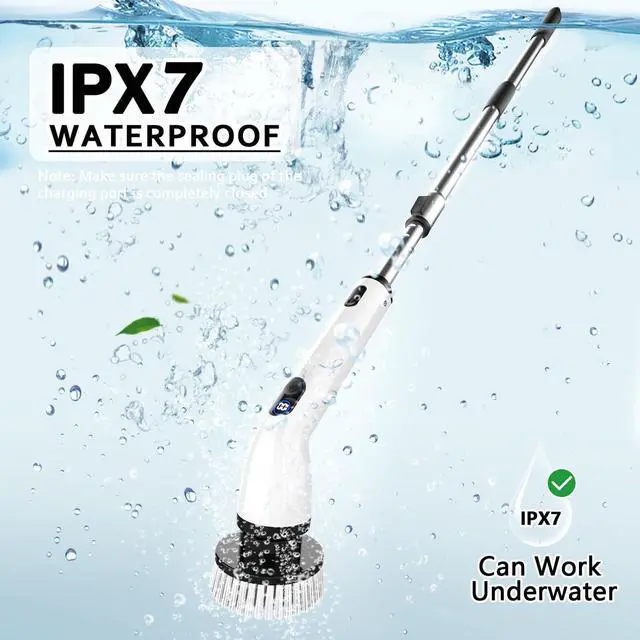 Alt view image 12 of 12 - Electric Spin Scrubber, Full-Body IPX7 Waterproof Bathroom Scrubber with Power LCD Display, Adjustable Extension Handle, Cordless Shower Cleaner Brush for Bathtub Kitchen Wall Cleaning