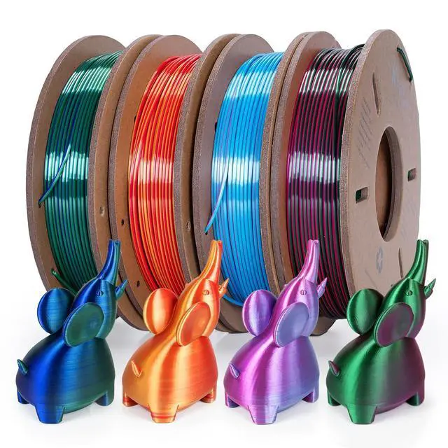 Alt view image 8 of 14 - Silk Dual Color 3D Printer Filament Bundle, 1.75 mm Color Changing PLA Bundle, 4 Spools 250g Each (Rose & Blue, Red & Gold, Violet & Green, Blue & Green)