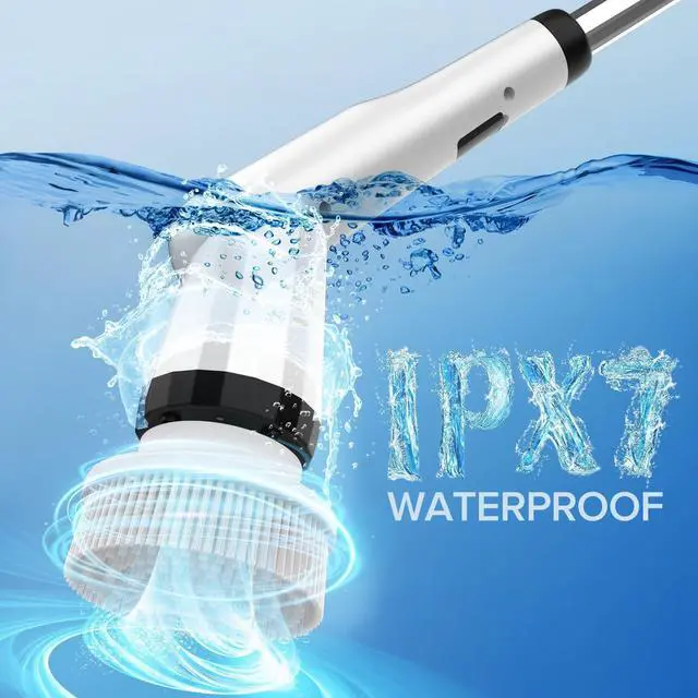 Alt view image 13 of 14 - Electric Spin Scrubber, IPX7 Shower Scrubber with 7 Replaceable Brush Heads & Retractable Handle, 2-Speed Adjustable Shower Cleaner for Bathroom,Toilet, Bathtub, Kitchen, Tile Floors