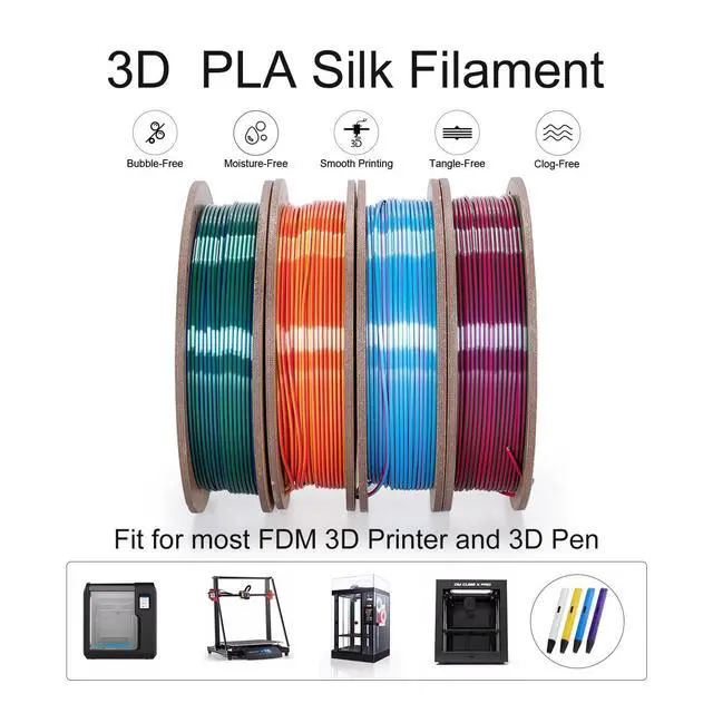 Alt view image 10 of 14 - Silk Dual Color 3D Printer Filament Bundle, 1.75 mm Color Changing PLA Bundle, 4 Spools 250g Each (Rose & Blue, Red & Gold, Violet & Green, Blue & Green)