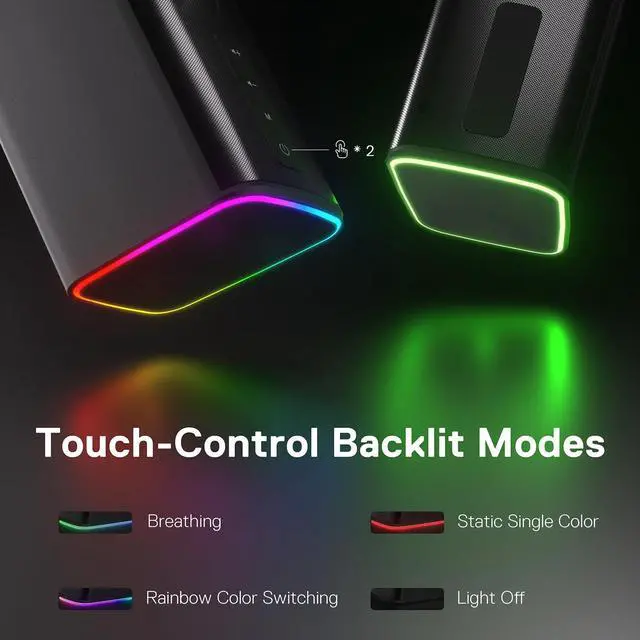 Alt view image 13 of 14 - GS814 Stereo Desktop Speaker, 20W Output, 4 Real Units, BT 5.0/3.5mm AUX, Enhanced Bass, Touch-Control, Dynamic RGB Lighting