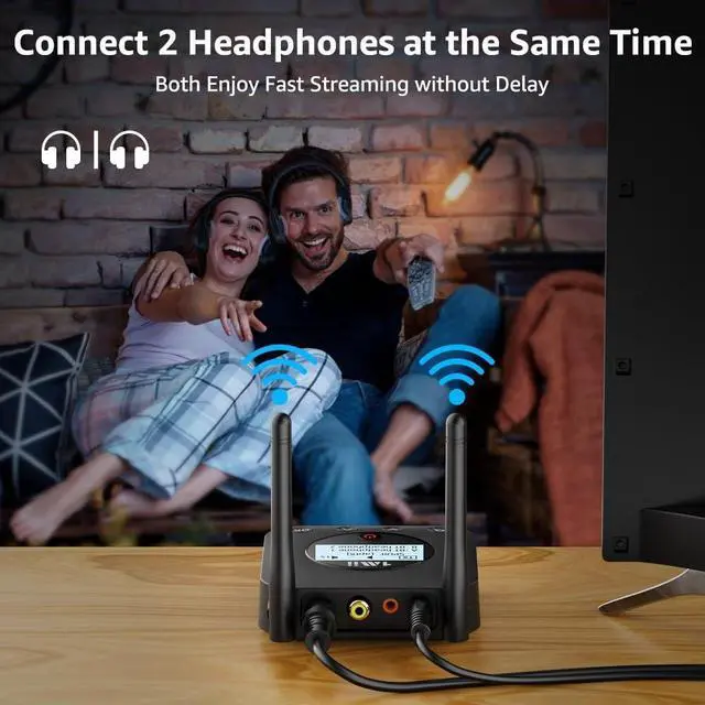 Alt view image 12 of 14 - B06TX+ Long Range Bluetooth 5.3 Transmitter for TV/PC/Projector to 2 Wireless Headphones/Speakers, Bluetooth Adapter for TV w/Screen Display, Plug n Play, aptX Low Latency & Adaptive & HD Audio