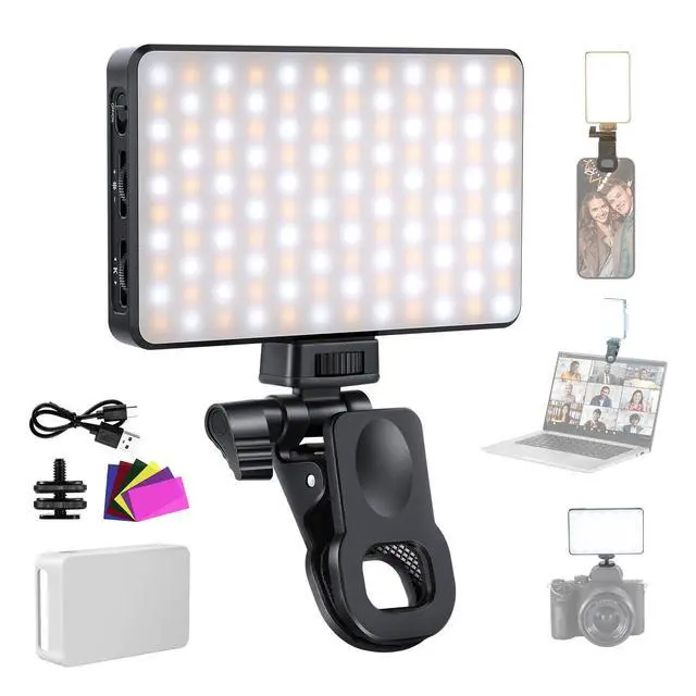 Alt view image 8 of 14 - LED Selfie Phone Light, Rechargeable 2500-9000K Clip On Fill Light, Color Films/Diffuser/3000mAh, CRI95+ Dimmable Video Conference Lighting for iPhone Camera Laptop Zoom Call, BL120B