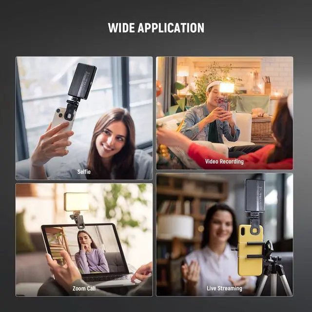 Alt view image 9 of 14 - LED Selfie Phone Light, Rechargeable 2500-9000K Clip On Fill Light, Color Films/Diffuser/3000mAh, CRI95+ Dimmable Video Conference Lighting for iPhone Camera Laptop Zoom Call, BL120B
