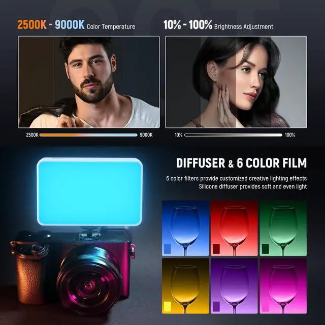Alt view image 10 of 14 - LED Selfie Phone Light, Rechargeable 2500-9000K Clip On Fill Light, Color Films/Diffuser/3000mAh, CRI95+ Dimmable Video Conference Lighting for iPhone Camera Laptop Zoom Call, BL120B