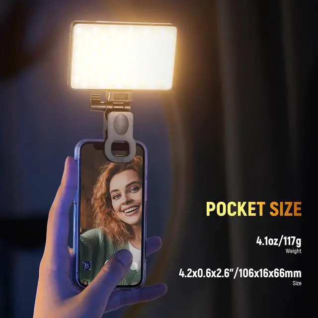 Alt view image 12 of 14 - LED Selfie Phone Light, Rechargeable 2500-9000K Clip On Fill Light, Color Films/Diffuser/3000mAh, CRI95+ Dimmable Video Conference Lighting for iPhone Camera Laptop Zoom Call, BL120B