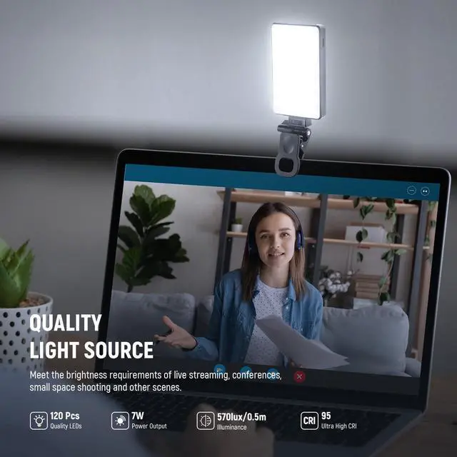 Alt view image 11 of 14 - LED Selfie Phone Light, Rechargeable 2500-9000K Clip On Fill Light, Color Films/Diffuser/3000mAh, CRI95+ Dimmable Video Conference Lighting for iPhone Camera Laptop Zoom Call, BL120B