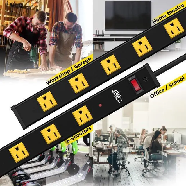 Alt view image 13 of 14 - Heavy Duty Surge Protector Power Strip Wide Spaced 12-Outlet 15 Feet Long Extension Cord with Mounting Brackets 15A Circuit Breaker 1800 Joules