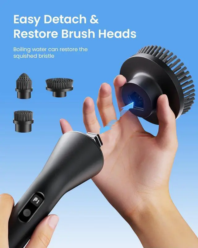 Alt view image 12 of 14 - Electric Spin Scrubber, Cordless Cleaning Brush for Bathroom Shower Tub, IPX7 Waterproof Power Scrubber with 7 Brush Heads, Extendable Long Handle and 2 Speeds Scrubber for Bathtub Floor