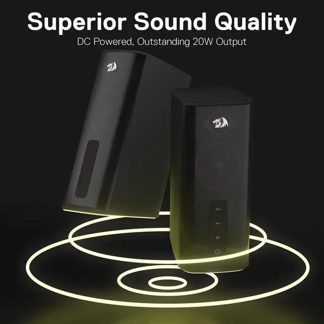 Alt view image 10 of 14 - GS814 Stereo Desktop Speaker, 20W Output, 4 Real Units, BT 5.0/3.5mm AUX, Enhanced Bass, Touch-Control, Dynamic RGB Lighting