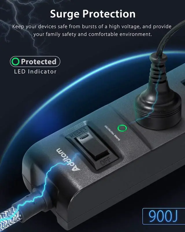 Alt view image 12 of 14 - 10Ft Long Surge Protector Power Strip - Extension Cord with Multiple Outlets, 5 Widely Outlets 3 USB Charging Ports, Flat Plug Overload Surge Protection, Wall Mount for Home, Office ETL Listed, 2 Pack
