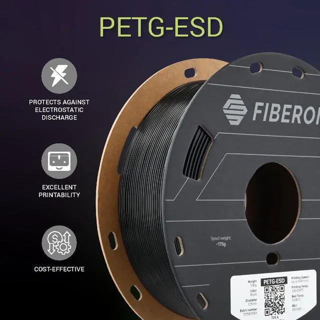 Alt view image 13 of 14 - PETG-ESD Filament 1.75mm Black 0.5kg Electrostatic Discharge Safe, Tough PETG 3D Printer Filament for Electronics Industry