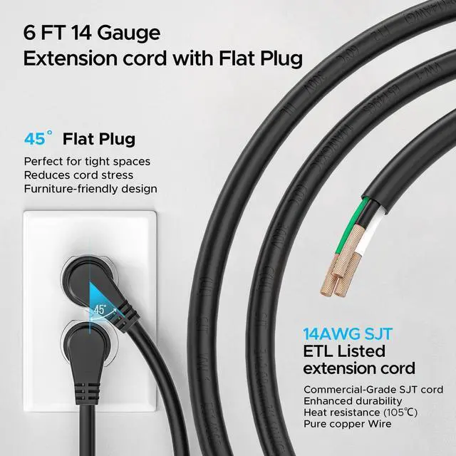 Alt view image 12 of 14 - 8-Outlet Heavy Duty Power Strip Surge Protector (2100 Joules), Mountable Metal Long Power Bar with 6FT 14AWG Extension Cord, 15A Circuit Breaker, ETL Listed for Garage, Workshop, Office