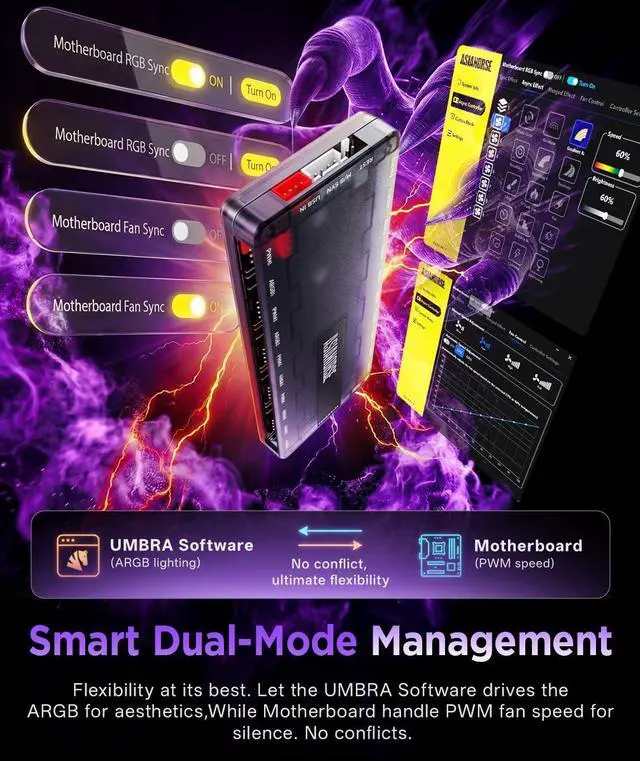 Alt view image 13 of 14 - ARGB Hub, 10 Independent 5V 3-Pin Channels, Exclusive Software with DIY Lighting Effects, Supports Asynchronous Dual-Zone Lighting & Canvas Mode, Compatible with ARGB Fans/Cables/Strip