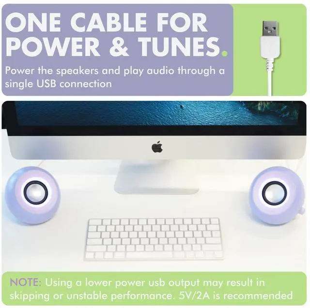 Alt view image 9 of 14 - Purple Computer Speakers for Desktop PC with RGB Lighting, Bluetooth, USB, and AUX - Triple Mode Connection, Dual 2.25" Drivers for Work and Play - Bluetooth PC Speakers - Purple