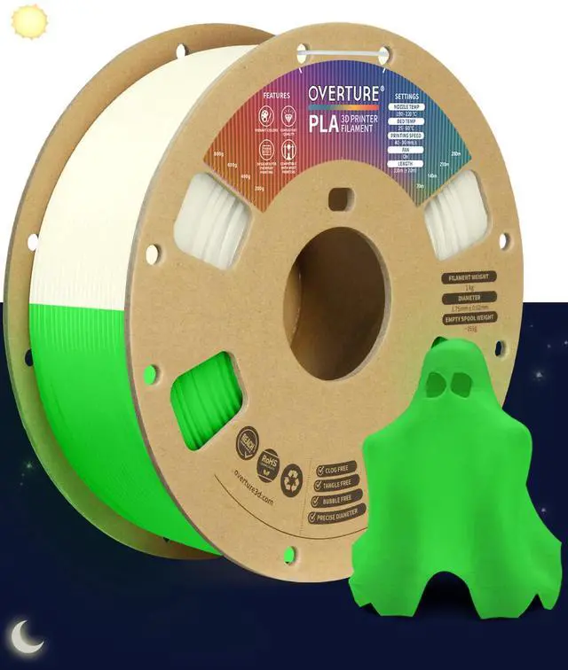 Alt view image 8 of 14 - Glow PLA Filament 1.75mm 3D Printer Filament, 1kg Spool (2.2lbs), Dimensional Accuracy +/- 0.02 mm, Fit Most FDM Printer (Green (Glow in Dark))