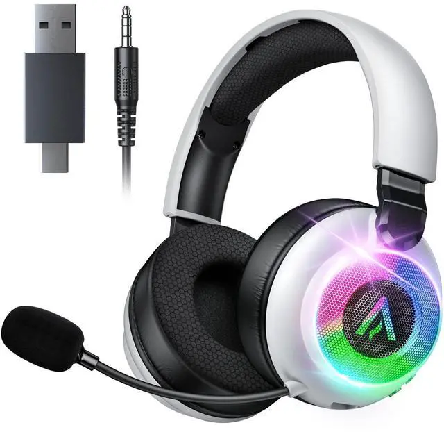 Alt view image 11 of 14 - Ultra-Light 3-in-1 Wireless Gaming Headset for PS5 PS4 Xbox, 7.1 Surround Sound, Noise Cancelling Mic, RGB Lights, 40H+ Battery, Lossless Audio, Comfy Over Ear Headphones for PC, Switch, Mac