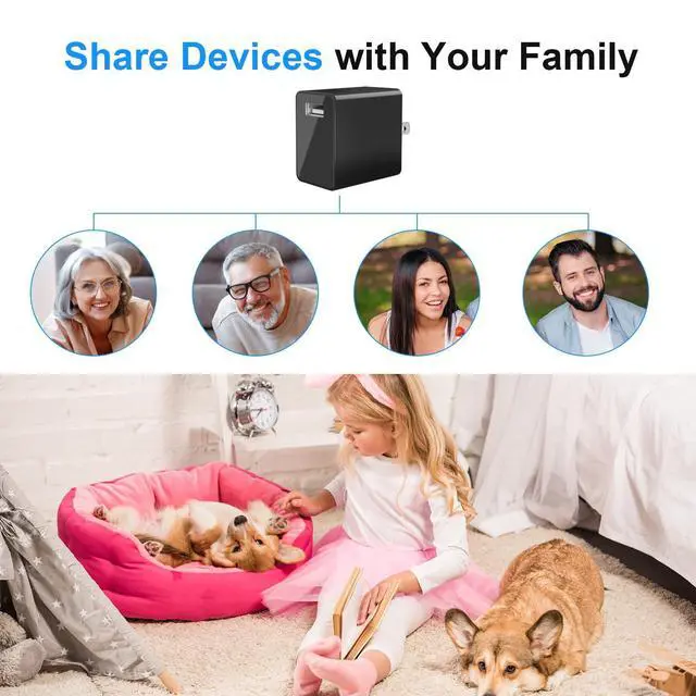 Alt view image 12 of 12 - Small Wireless Camera with USB Charger - Full HD 1080P - Mini Security Cam for Indoor Use - Cloud Storage