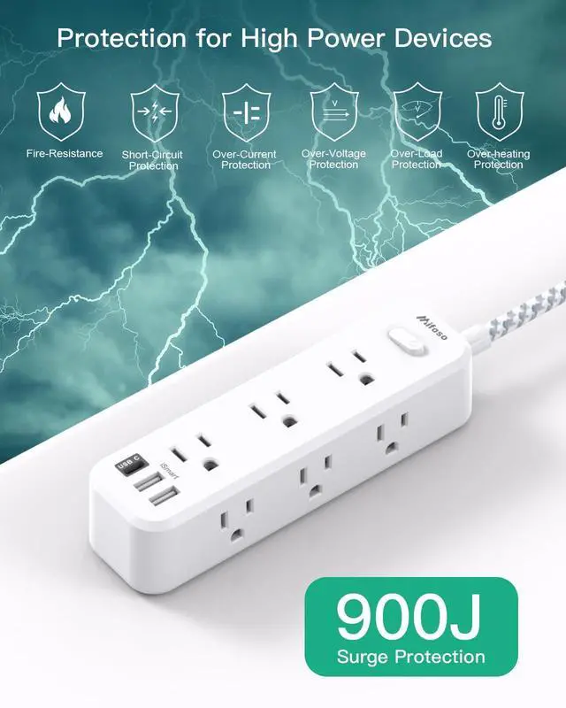 Alt view image 13 of 14 - Extension Cord, Surge Protector Power Strip, Long Extension Cord with 9 Outlets 3 USB Ports, Extension Cord with Multiple Outlets, USB Power Strip for Dorm Room Essentials, College(15FT, White)