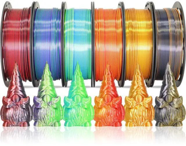 Alt view image 6 of 10 - 6 Spools Bicolor Dual Color 1.75mm 3D Printer Filament Bundle, 3D Printing Silk PLA, Silk Black-Red/Purple-Green/Blue-Green/Red-Gold/Gold-Copper/Black-Orange, 3D Printing PLA 250g X 6 Spools