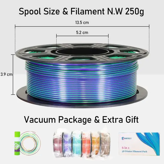 Alt view image 10 of 10 - 6 Spools Bicolor Dual Color 1.75mm 3D Printer Filament Bundle, 3D Printing Silk PLA, Silk Black-Red/Purple-Green/Blue-Green/Red-Gold/Gold-Copper/Black-Orange, 3D Printing PLA 250g X 6 Spools