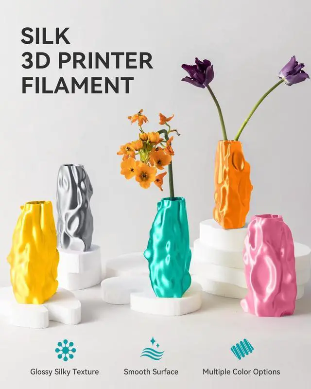 Alt view image 9 of 14 - Silk PLA Filament 4KG, Smooth Silky Surface, Silk 3D Filament 1.75mm, Dimensional Accuracy +/- 0.02mm, 1kg Spool(2.2lbs), Total 4KG, Silver+Pink+Purple+Orange