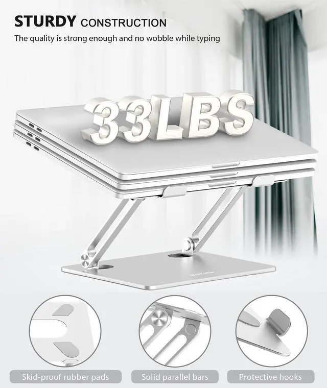 Alt view image 13 of 14 - Laptop Stand, Adjustable Multi-Angle Laptop Holder, Compatible for Laptops up to 17 inches, Sturdy Aluminum & Silicone, Silver