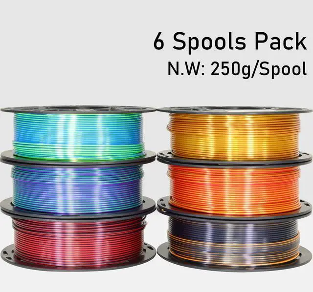 Alt view image 9 of 10 - 6 Spools Bicolor Dual Color 1.75mm 3D Printer Filament Bundle, 3D Printing Silk PLA, Silk Black-Red/Purple-Green/Blue-Green/Red-Gold/Gold-Copper/Black-Orange, 3D Printing PLA 250g X 6 Spools
