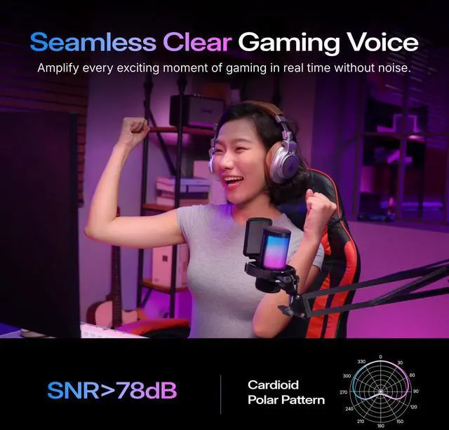 Alt view image 11 of 14 - USB Gaming Microphone, Noise Cancellation Condenser Mic with Mute, Gain, Monitoring, Boom Arm Mic for Streaming, Podcast, Twitch, YouTube, Discord, PC, Computer, PS4, PS5, Mac, GamerWave DGM20S