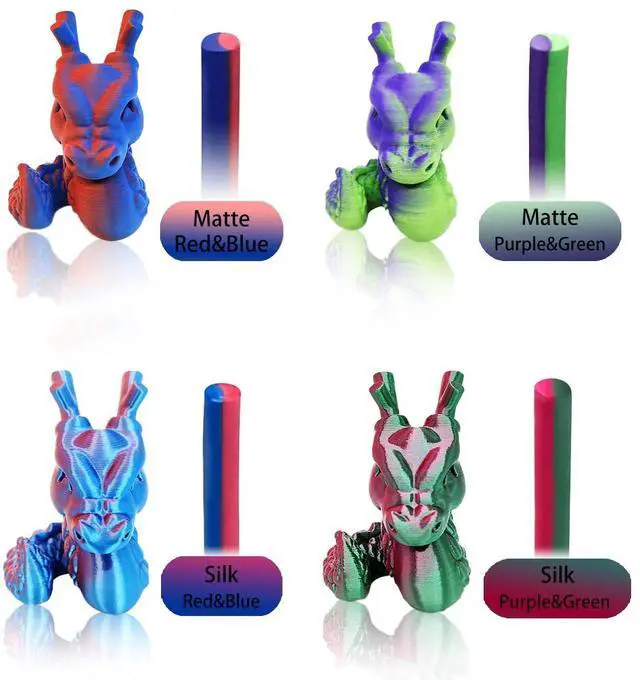 Alt view image 9 of 14 - 4X 250g Color Pack, Dual Color Filament Coextrusion PLA Filament 1.75mm for 3D Printer, 4 x 250g Spools Matte Red/Blue, Matte Purple/Green, Silk Red/Blue, Silk Purple/Green