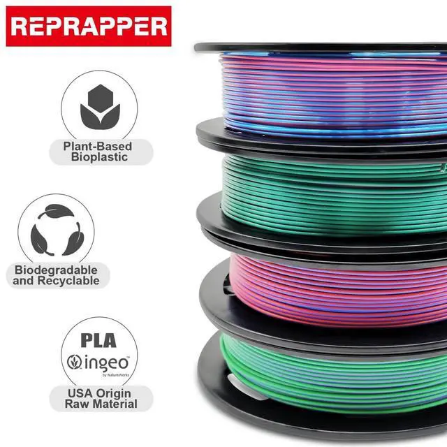 Alt view image 14 of 14 - 4X 250g Color Pack, Dual Color Filament Coextrusion PLA Filament 1.75mm for 3D Printer, 4 x 250g Spools Matte Red/Blue, Matte Purple/Green, Silk Red/Blue, Silk Purple/Green