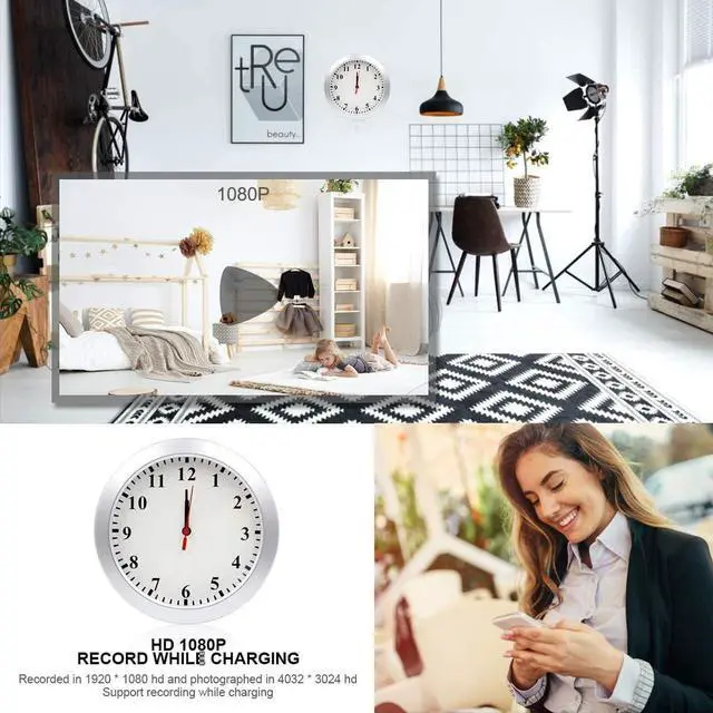 Alt view image 9 of 14 - Hidden Spy Camera Wall Clock 1080P HD WiFi Clock Cameras Wireless Home Security Nanny Cam with Motion Detection Alarm Mini Video Recorder for Home and Office Surveillance, No Audio