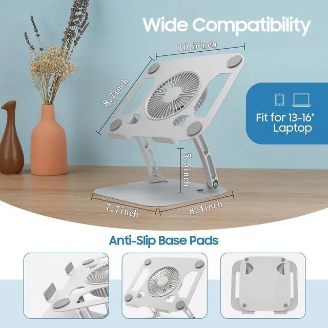 Alt view image 11 of 12 - Laptop Cooling Stand with 3 Speed Fan, Adjustable Height & Angle, Carbon Steel Framework, Ultra-Quiet & Super Sturdy for up to 16Laptop - Black