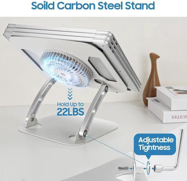 Alt view image 12 of 12 - Laptop Cooling Stand with 3 Speed Fan, Adjustable Height & Angle, Carbon Steel Framework, Ultra-Quiet & Super Sturdy for up to 16Laptop - Black