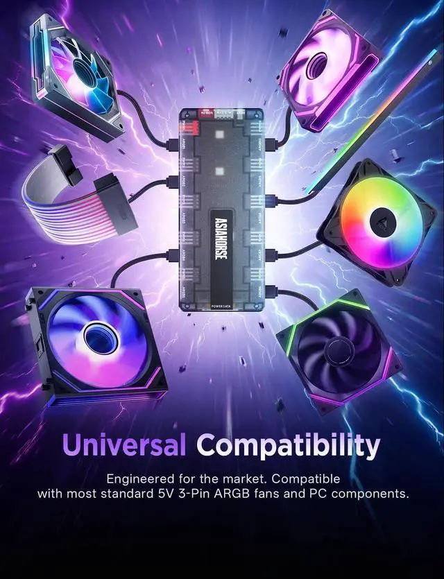 Alt view image 14 of 14 - ARGB Hub, 10 Independent 5V 3-Pin Channels, Exclusive Software with DIY Lighting Effects, Supports Asynchronous Dual-Zone Lighting & Canvas Mode, Compatible with ARGB Fans/Cables/Strip