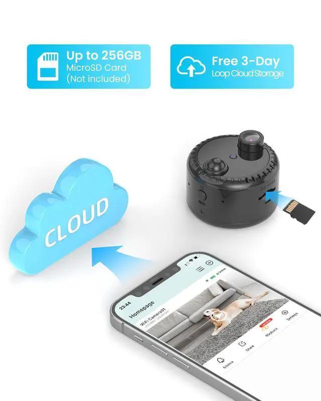 Alt view image 11 of 14 - 4K Mini WiFi Indoor Camera Wireless Nanny Cam with Night Vision, AI Motion Detection, Long Battery Life, Cloud & SD Storage