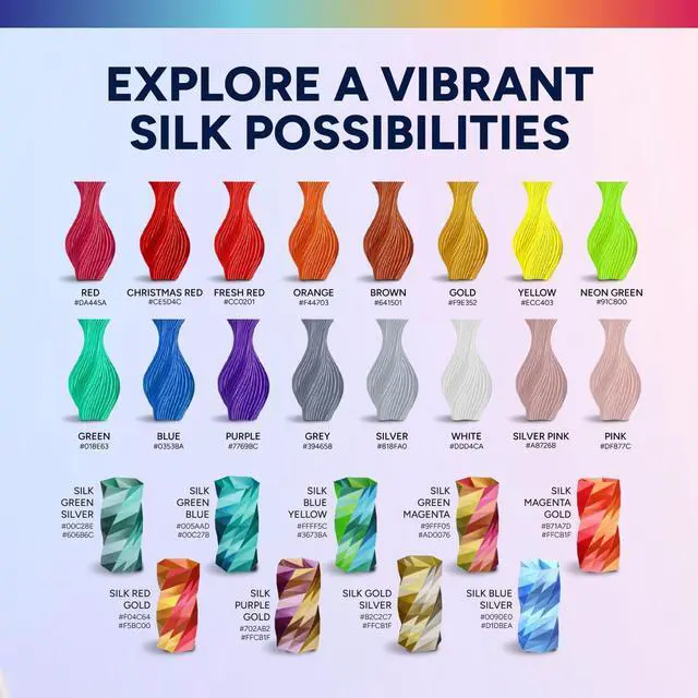 Alt view image 12 of 14 - Silk PLA Filament 1.75mm, Clog-Free Shiny, Metallic Shine 3D Printer Filament, 1kg Spool (2.2lbs), Ideal for Cosplay Jewelry & Home Decor (Silk Silver)
