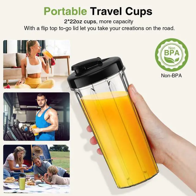 Alt view image 12 of 14 - Smoothie Blender, Max 1000w Personal Blender for Shakes and Smoothies, 12Pcs Coffee Grinder and Countertop Blenders Combo for Kitchen, Portable Smoothie Blenders with 2x22 oz To-Go Cups, Non-BPA